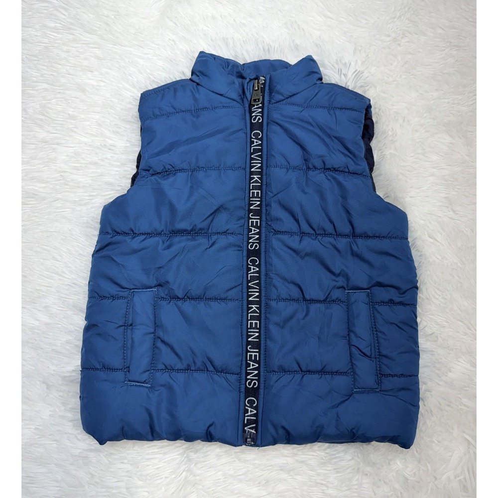 Calvin Klein Jeans Boys Puffer Vest Blue Full Zip Stand Collar Size 2T